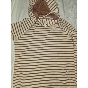 Ampersand Ave Long Sleeve Double Hoodie, Brown Stripe, Elbow Patches, Size L....